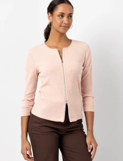 Ribbed Zip-Up 3/4-sleeve Sweater