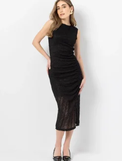 Ruched Lace Midi Dress