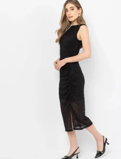 Ruched Lace Midi Dress
