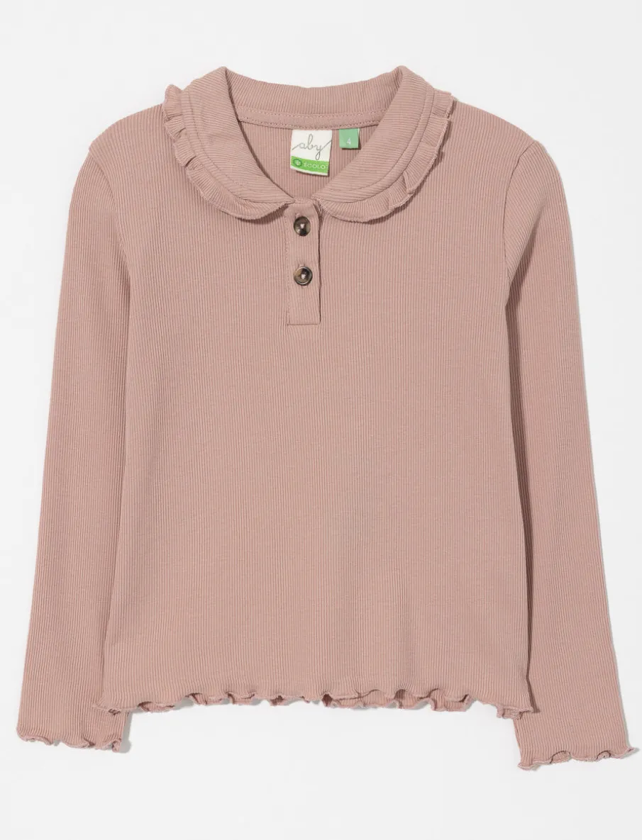 Ruffle Collar T-shirt with Lettuce Hem - Little Girl