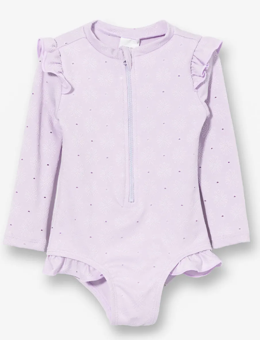 Ruffled 1-piece Rash Guard Swimsuit