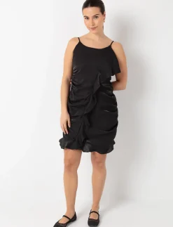 Satin Dress with Asymmetric Ruffles
