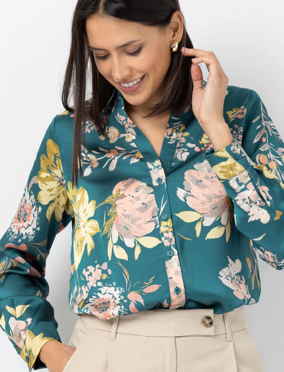 Satin Floral Print Shirt