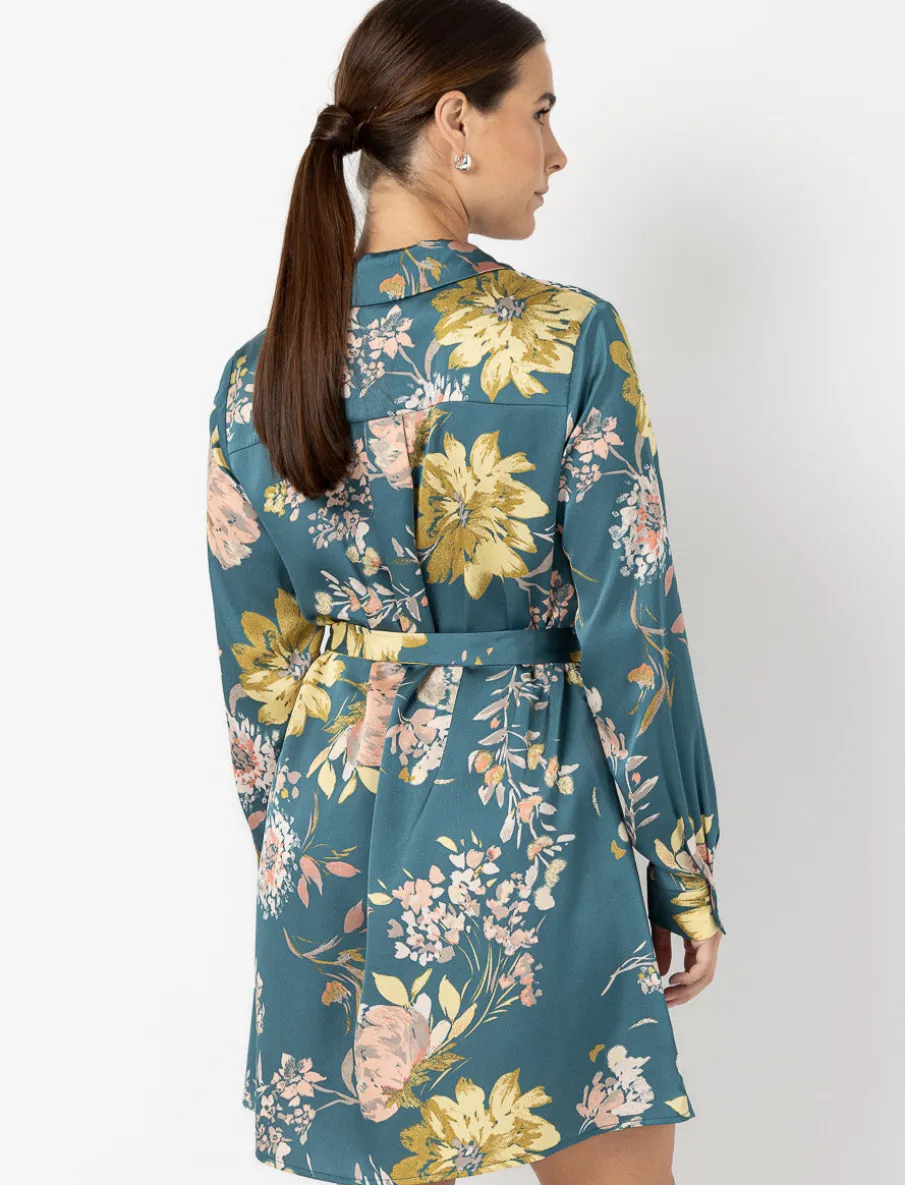 Satin Floral Shirt Dress