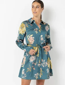 Satin Floral Shirt Dress