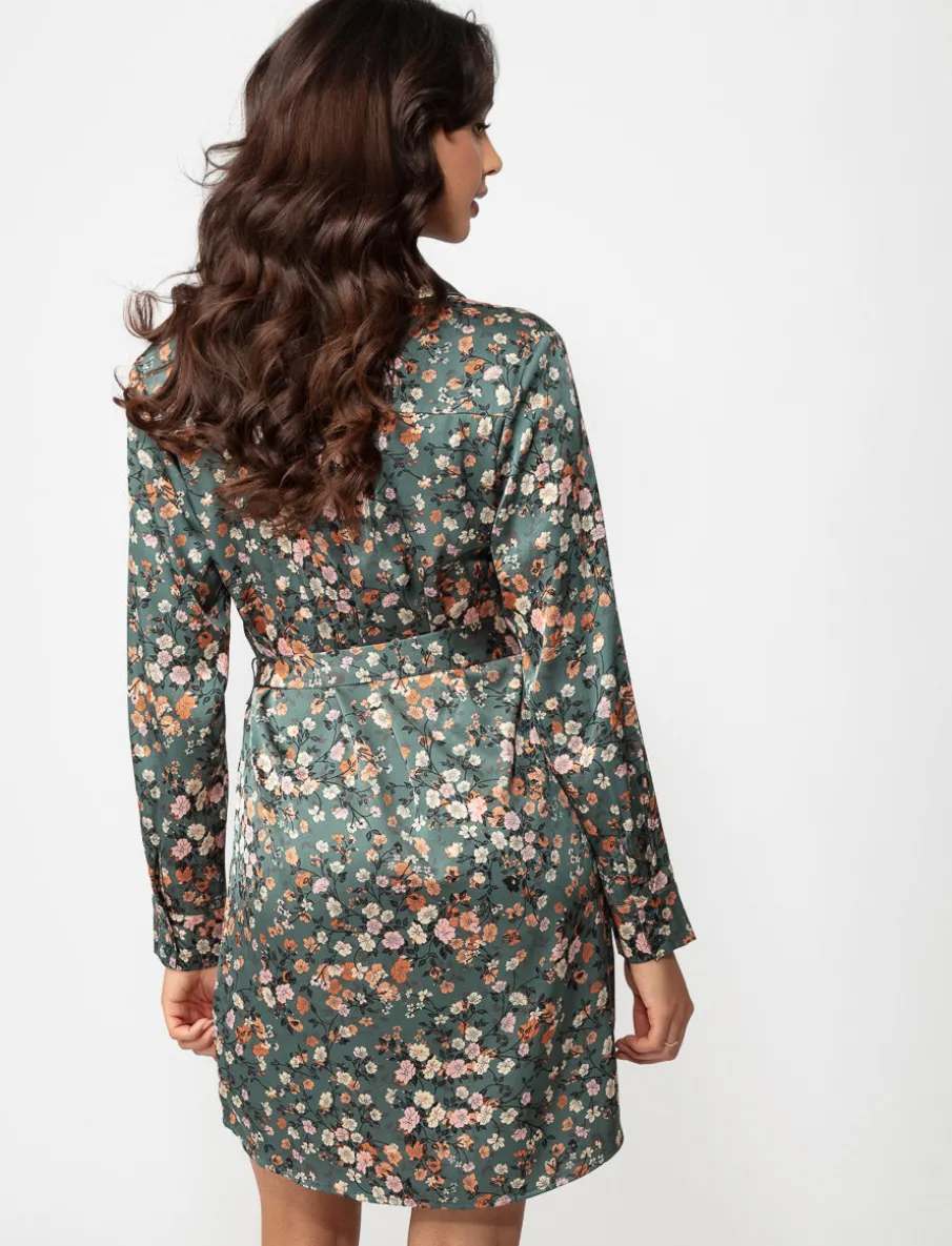 Satin Shirt Dress with Belt