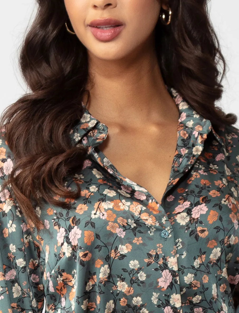 Satin Shirt Dress with Belt