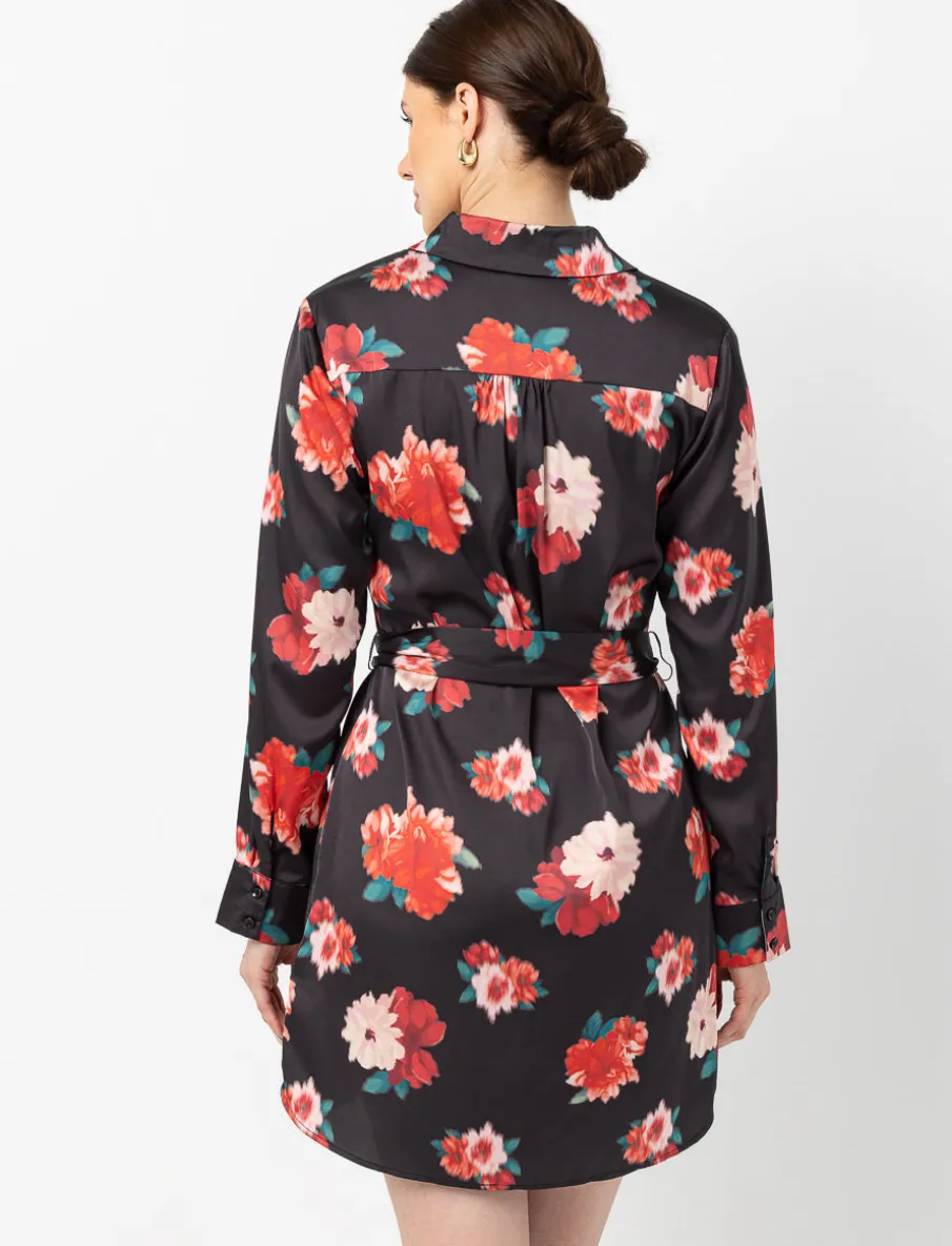 Satin Shirt Dress with Belt