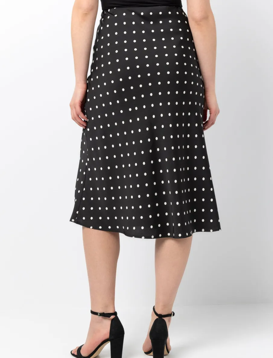 Satin skirt with polka dot pattern