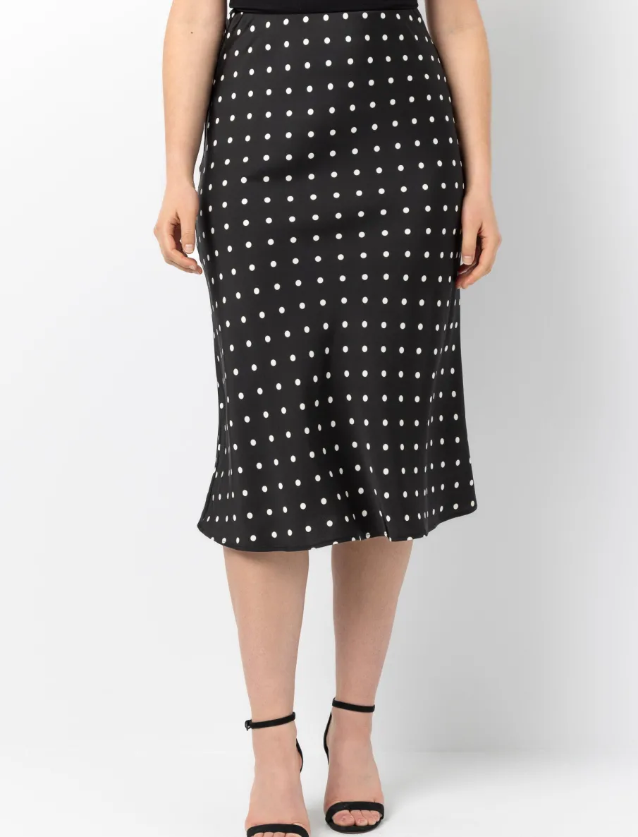 Satin skirt with polka dot pattern