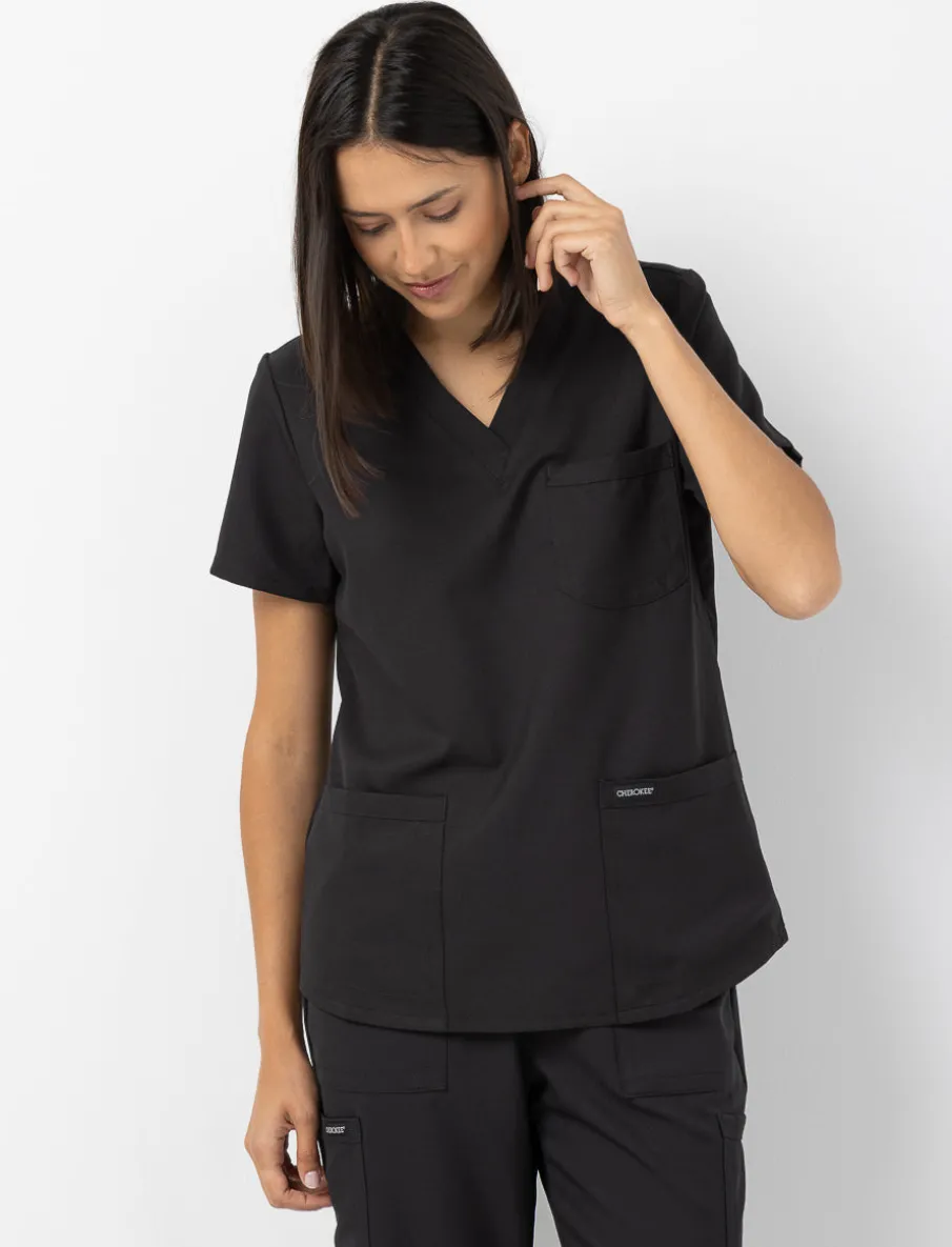 Scrub Top with Pockets and V-Neck