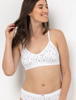 Seamless Floral Bralette with Cross Straps