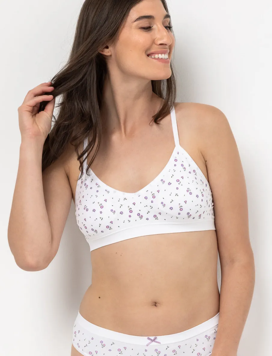 Seamless Floral Bralette with Cross Straps