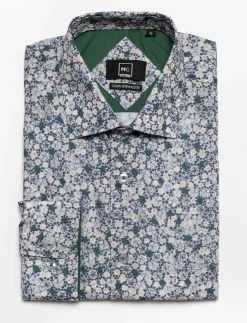 Semi-fitted Floral Print Dress Shirt