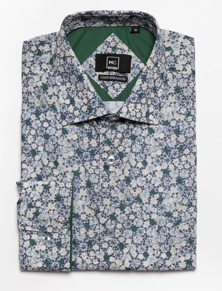 Semi-fitted Floral Print Dress Shirt
