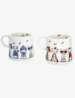 Set of 2 Fine Porcelain Cat Mugs