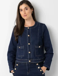 Short Denim Jacket with Gold Buttons