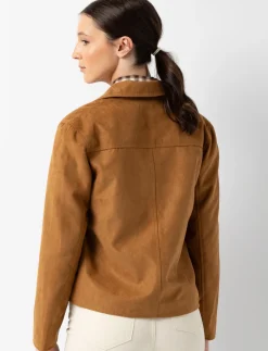 Short Faux Suede Jacket with Flap Pockets