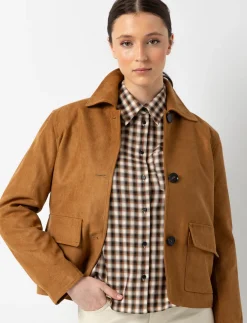 Short Faux Suede Jacket with Flap Pockets