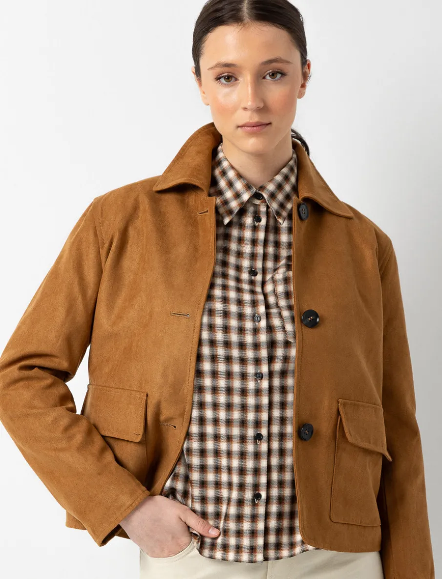 Short Faux Suede Jacket with Flap Pockets