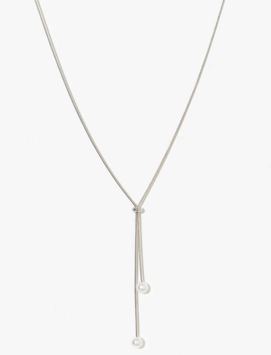 Silver-tone Chain Necklace with Pearls