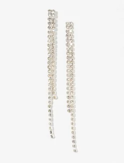 Silver-tone Rhinestone Drop Earrings