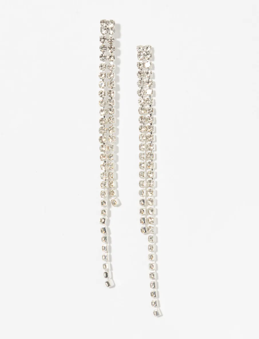Silver-tone Rhinestone Drop Earrings