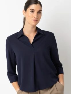 3/4-sleeve Blouse with Shirt Collar