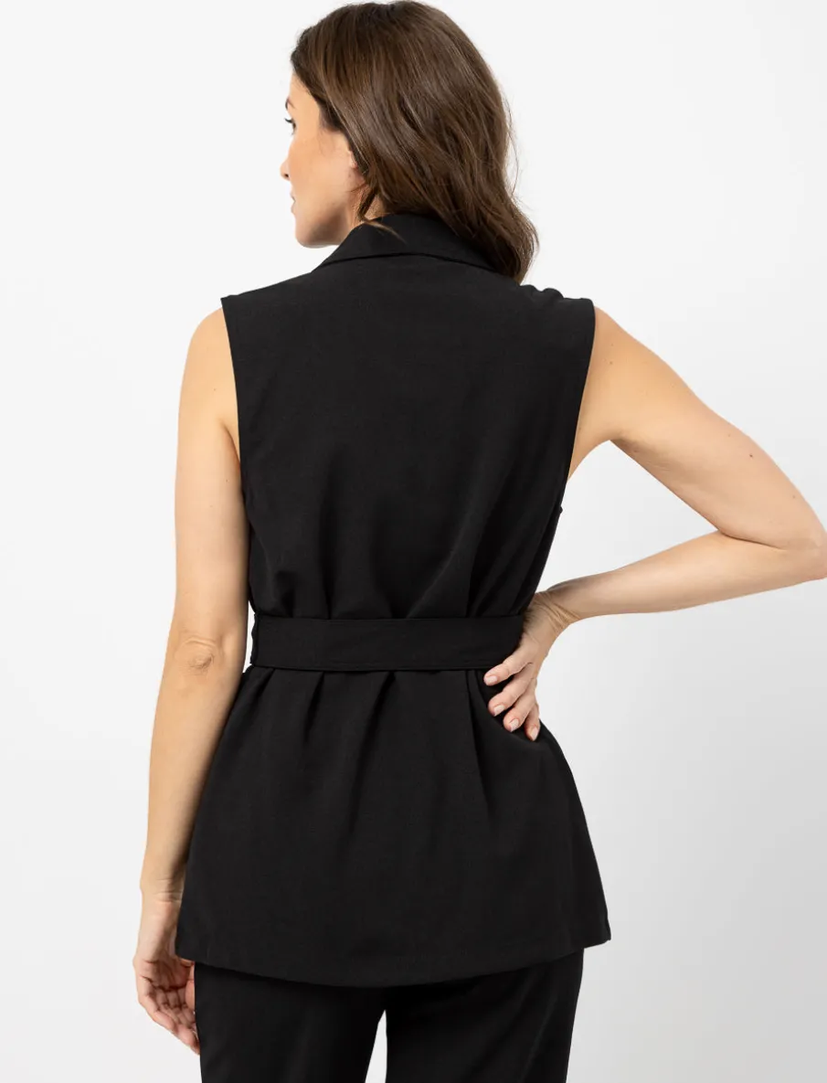 Sleeveless Blazer with Belt