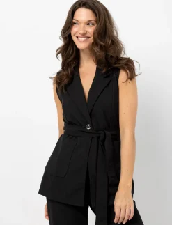 Sleeveless Blazer with Belt