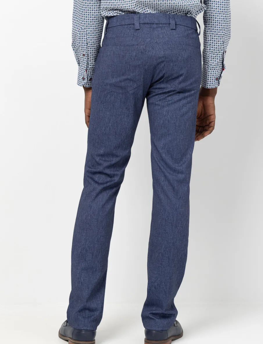 Slim-leg Chambray Effect Pants
