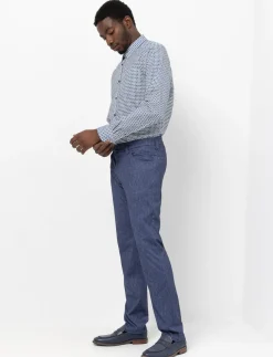 Slim-leg Chambray Effect Pants