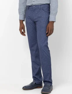 Slim-leg Chambray Effect Pants
