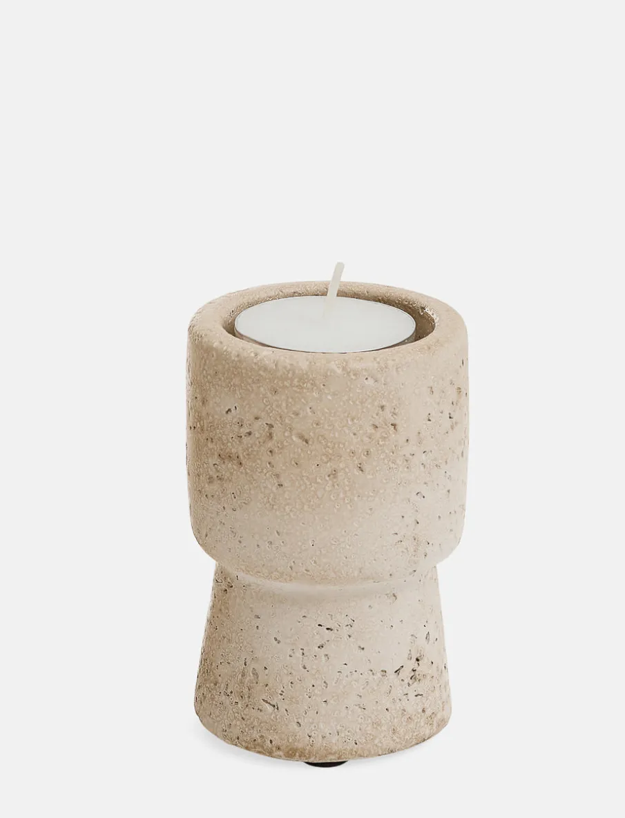 Small Travertine-look Candle Holder