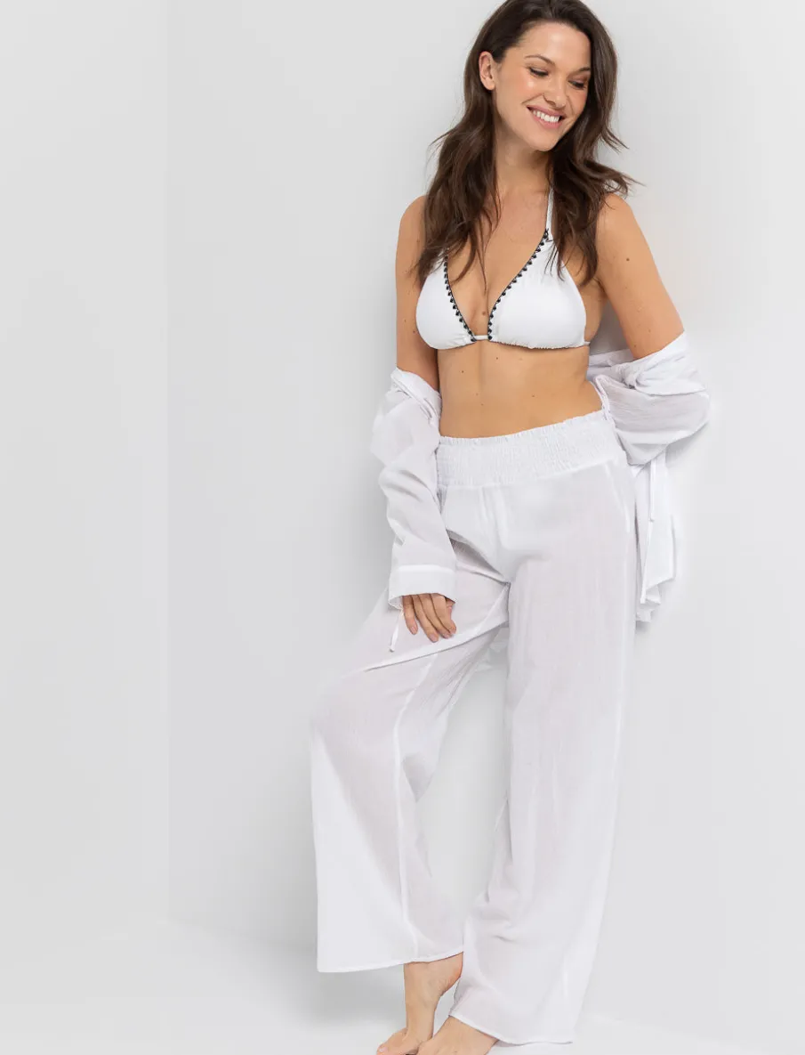 Smocked-waist Wide-leg Pants
