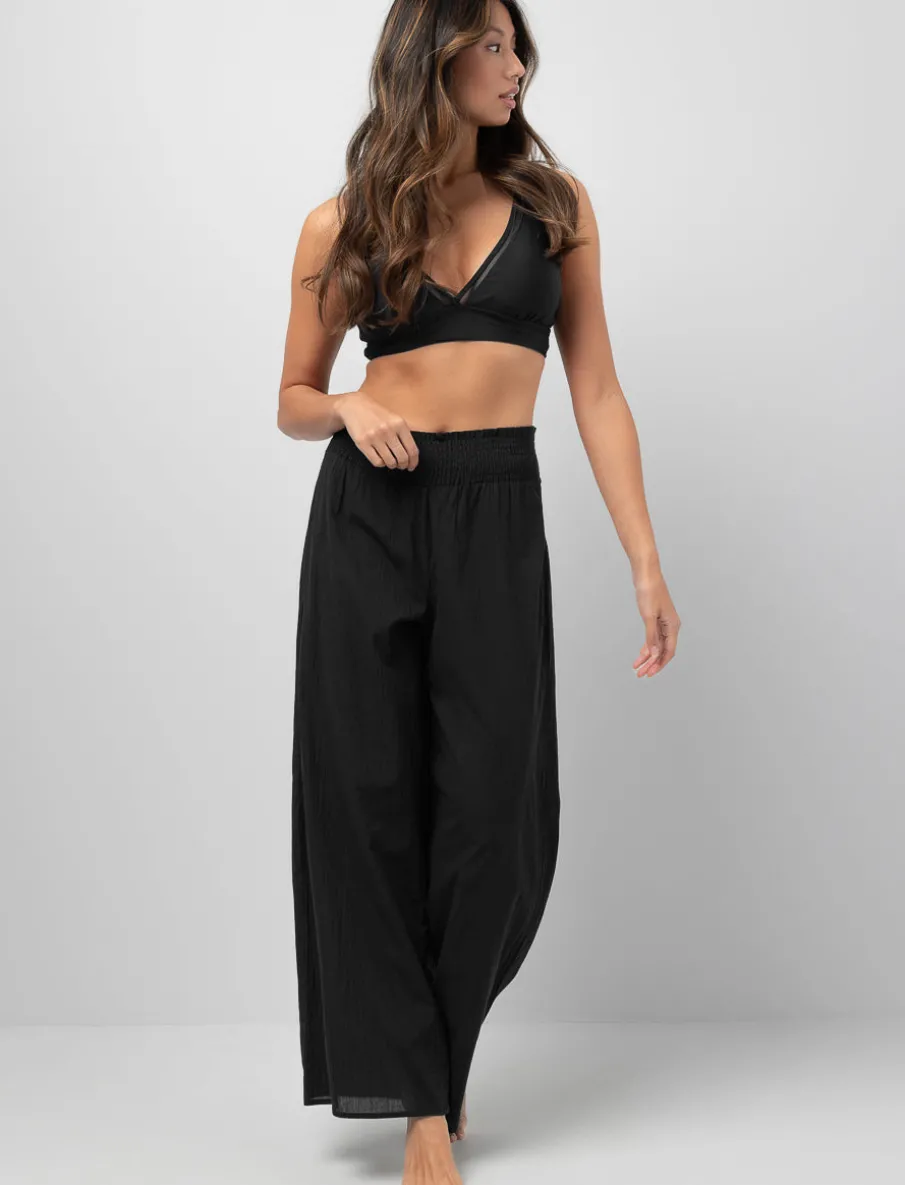Smocked-waist Wide-leg Pants