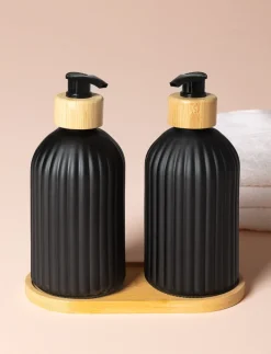Soap Dispensers and Bamboo Tray