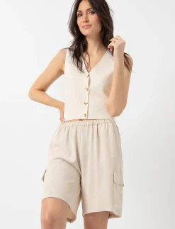 Solid Bermuda with Elastic Waist