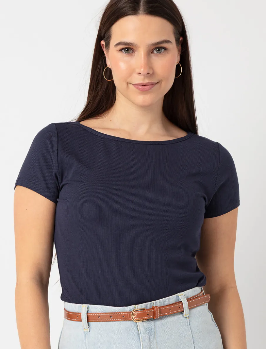 Solid Boat-neck T-shirt