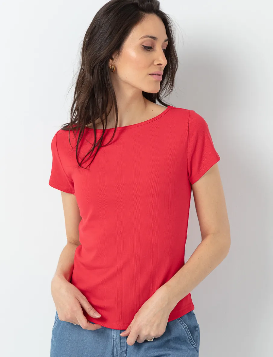 Solid Boat-neck T-shirt