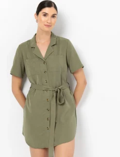 Solid Coloured Dress with Tie Belt