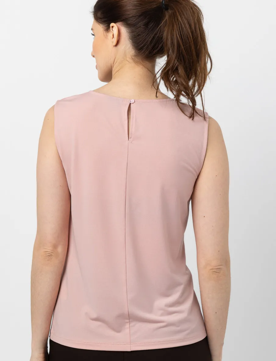 Solid Crew Neck Tank Top with Back Keyhole