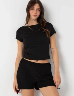Solid Eyelet Embroidered Shorts