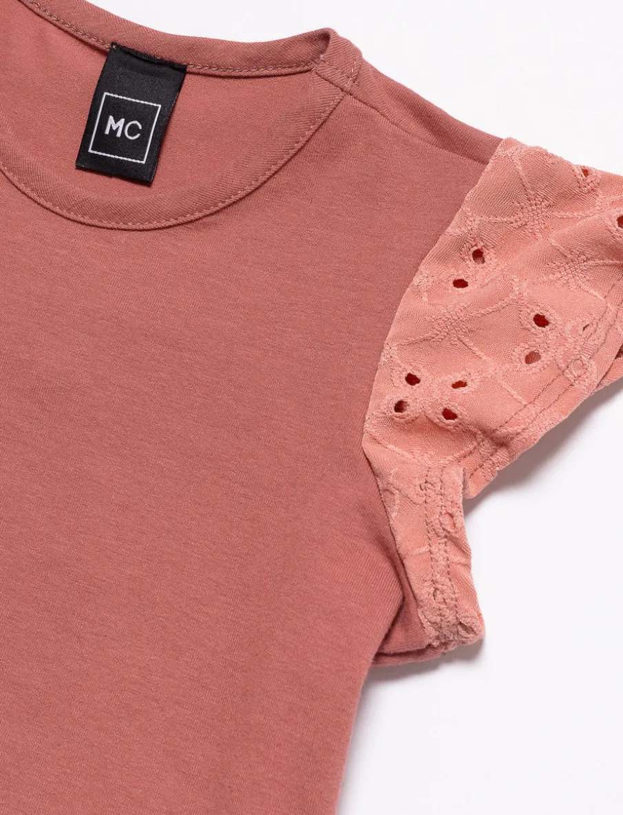 Solid Flutter-sleeve T-shirt