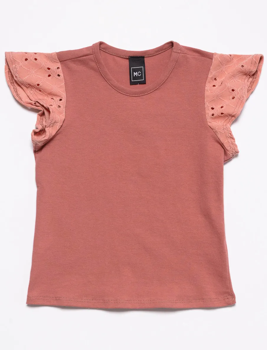 Solid Flutter-sleeve T-shirt