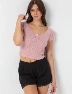 Solid Open-Knit T-Shirt