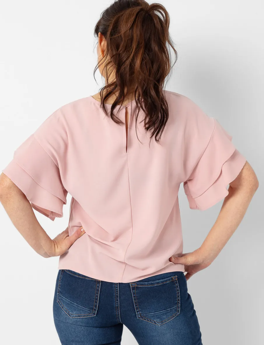 Solid Ruffle-sleeve Blouse