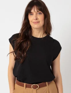 Solid Structured-sleeve T-shirt