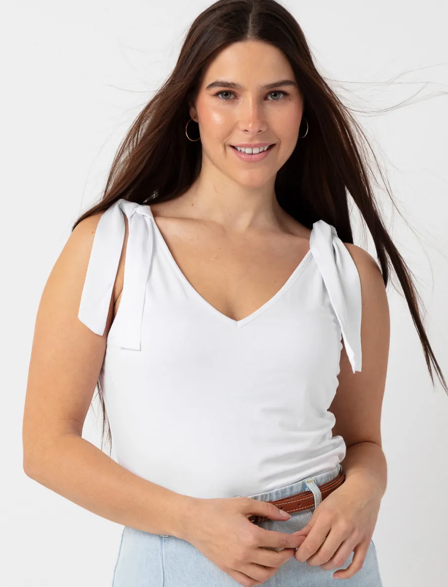 Solid Tank Top with Tied Shoulders