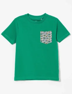 Solid T-shirt with Printed Pocket - Little Boy